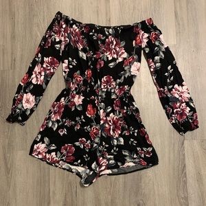 Black floral romper with sleeves